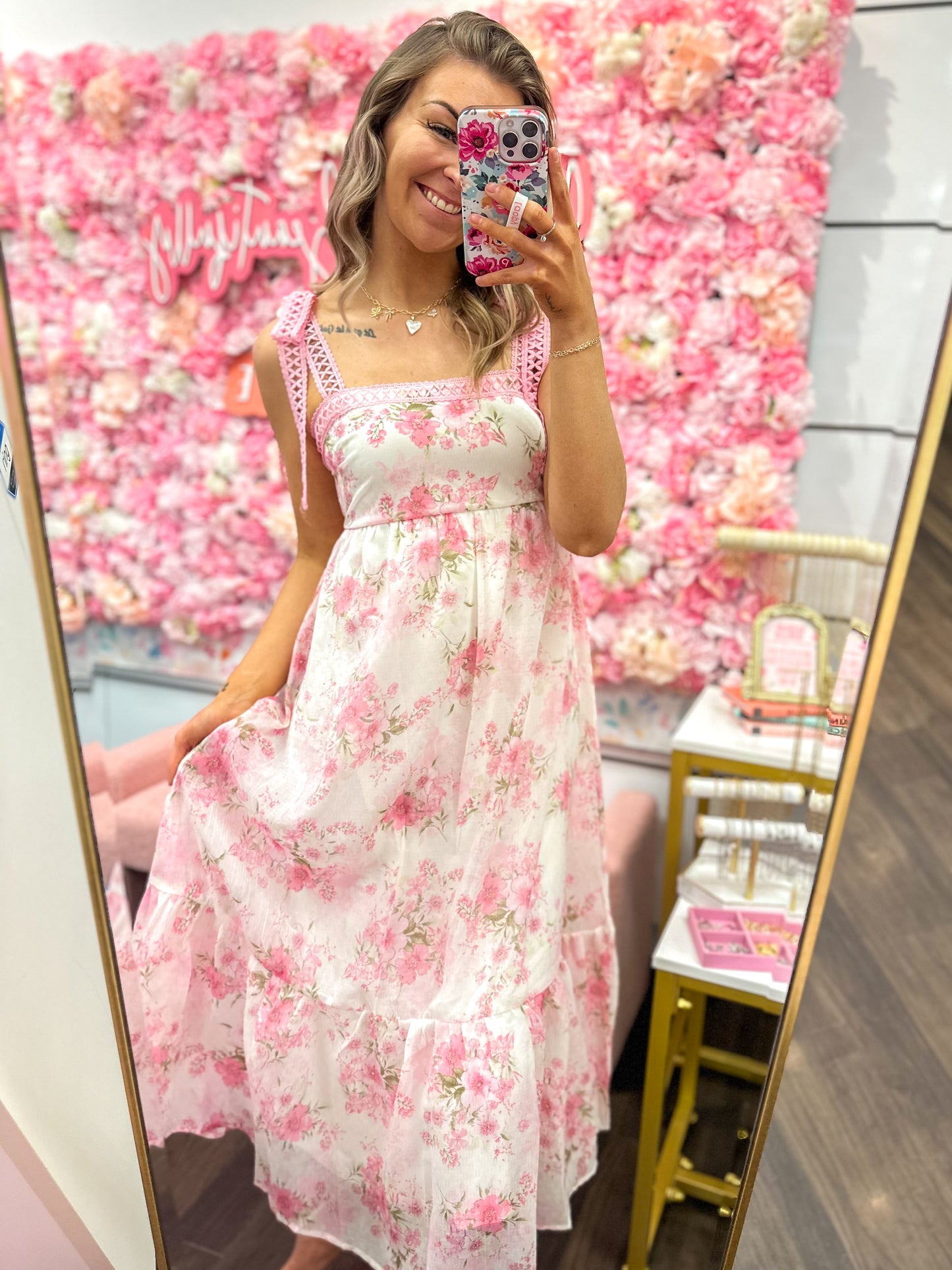 Garden Party Floral Crochet Lace Strap Maxi Dress