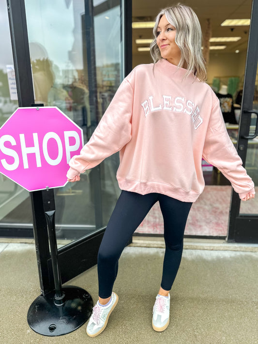 Blessed Embroidered Mockneck Sweatshirt