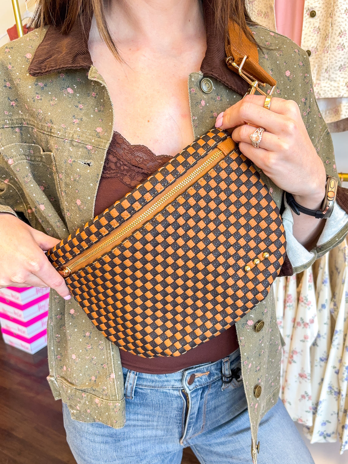 Westlyn Woven Bum Bag - Checkered Coffee