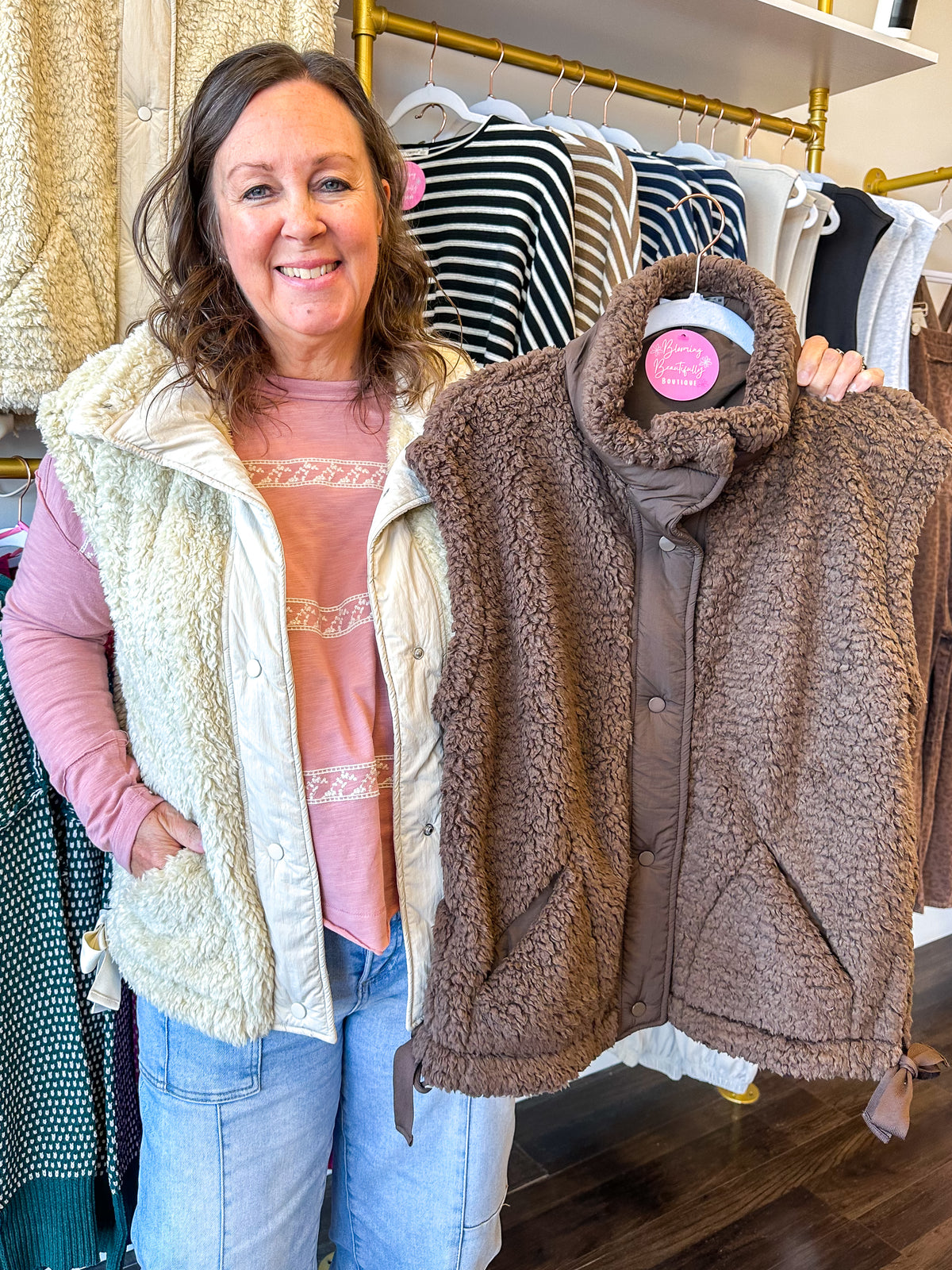 Bailey Button Down Fleece Sherpa Vest - Beige