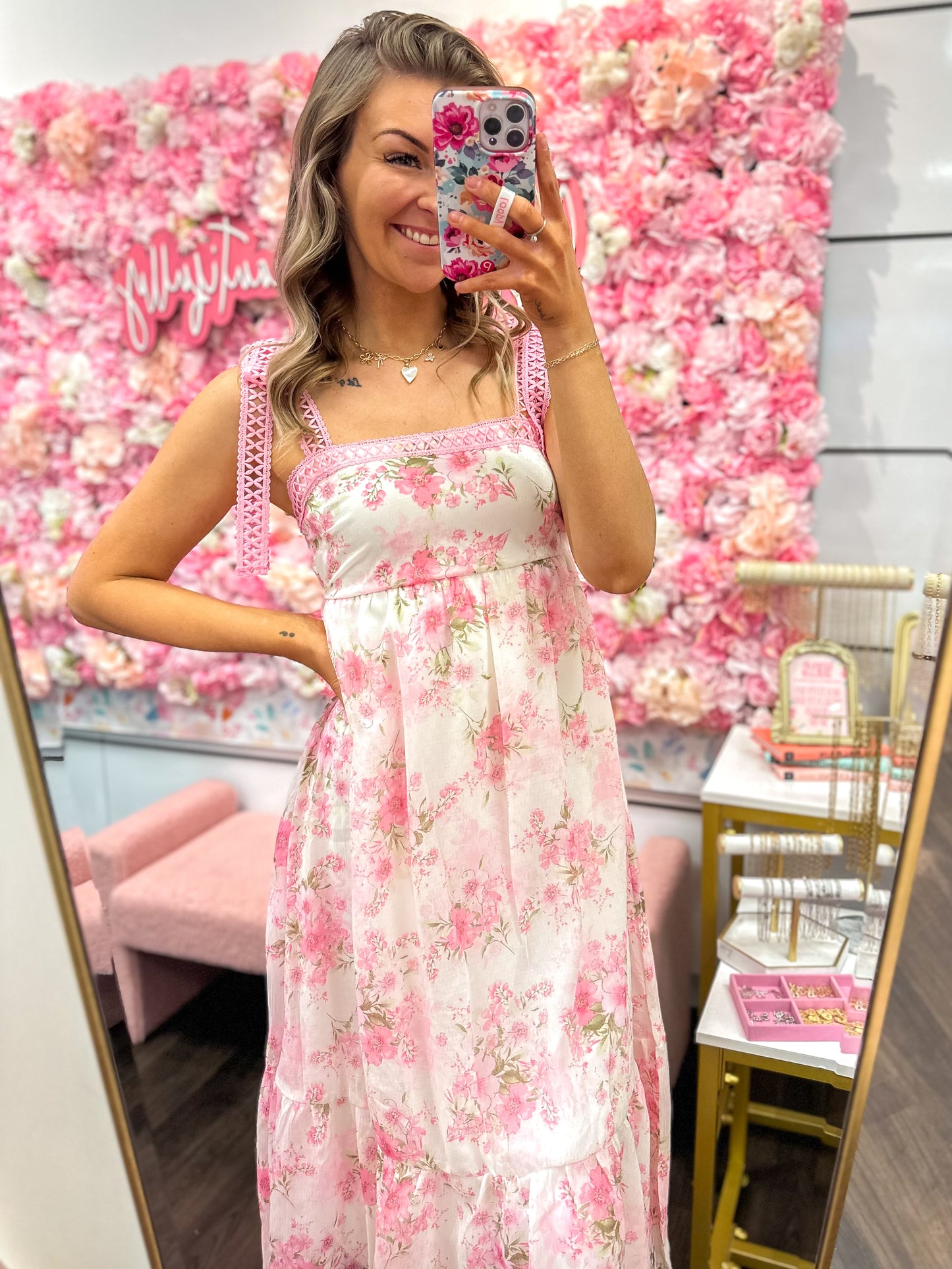 Garden Party Floral Crochet Lace Strap Maxi Dress
