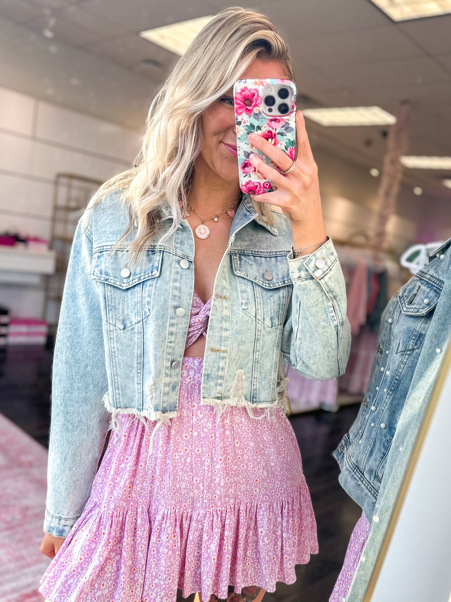 Rebel Ripped Cropped Denim Jacket - Light Wash
