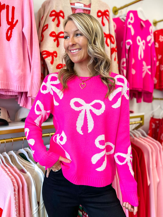 Pretty In Pink Bow Sweater