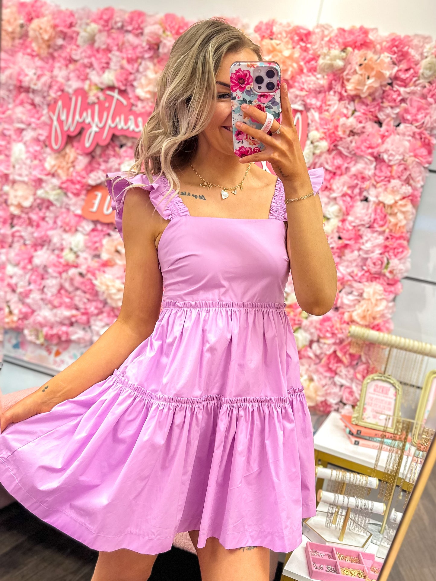 Lillian Lilac Tiered Dress With Ruffle Straps