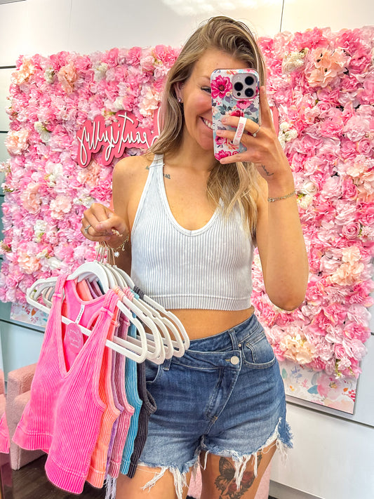 Emerson Essential Stone Washed Ribbed Racerback Brami