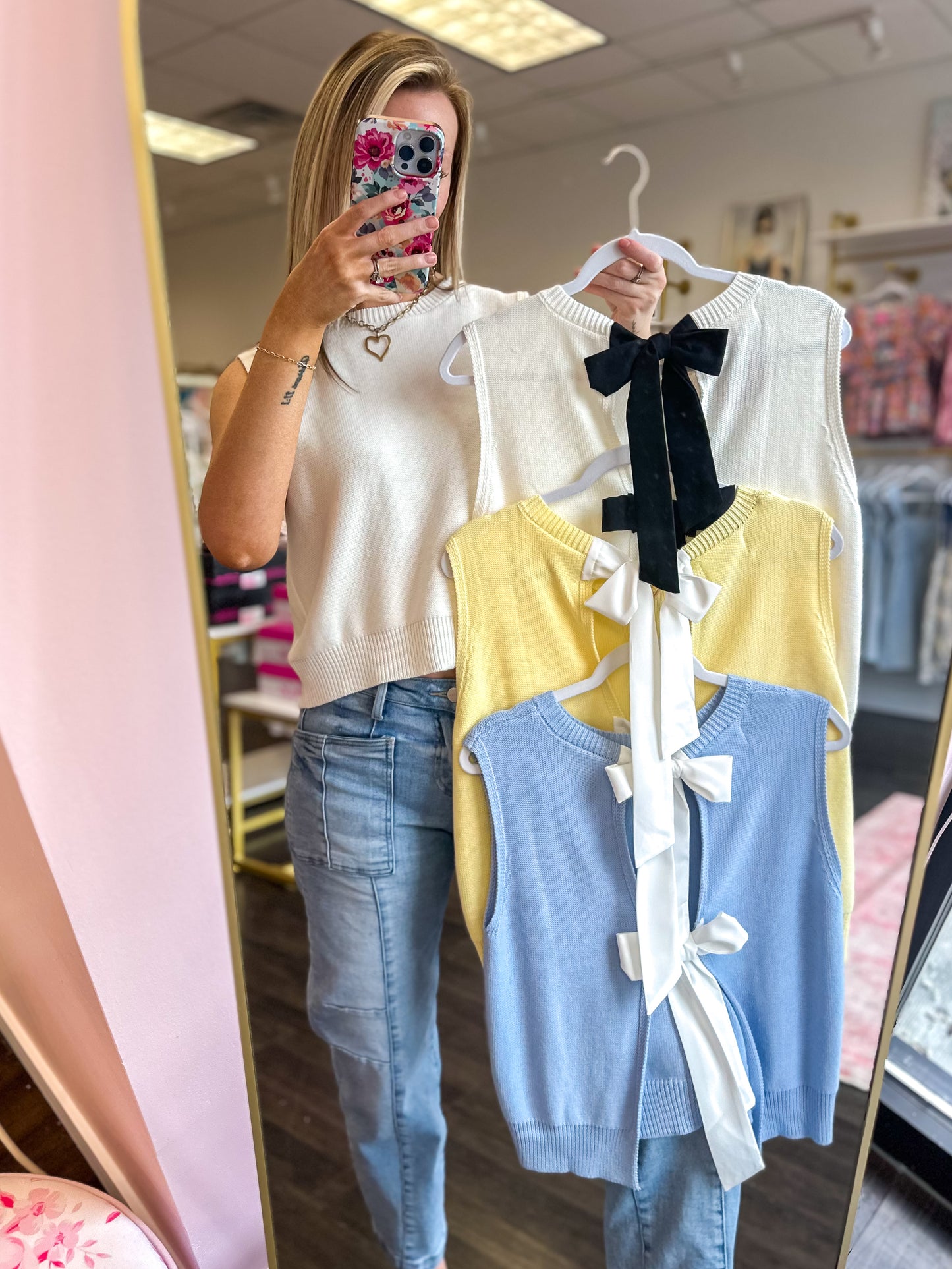 Brielle Bow Back Sweater Top - Cream/Black