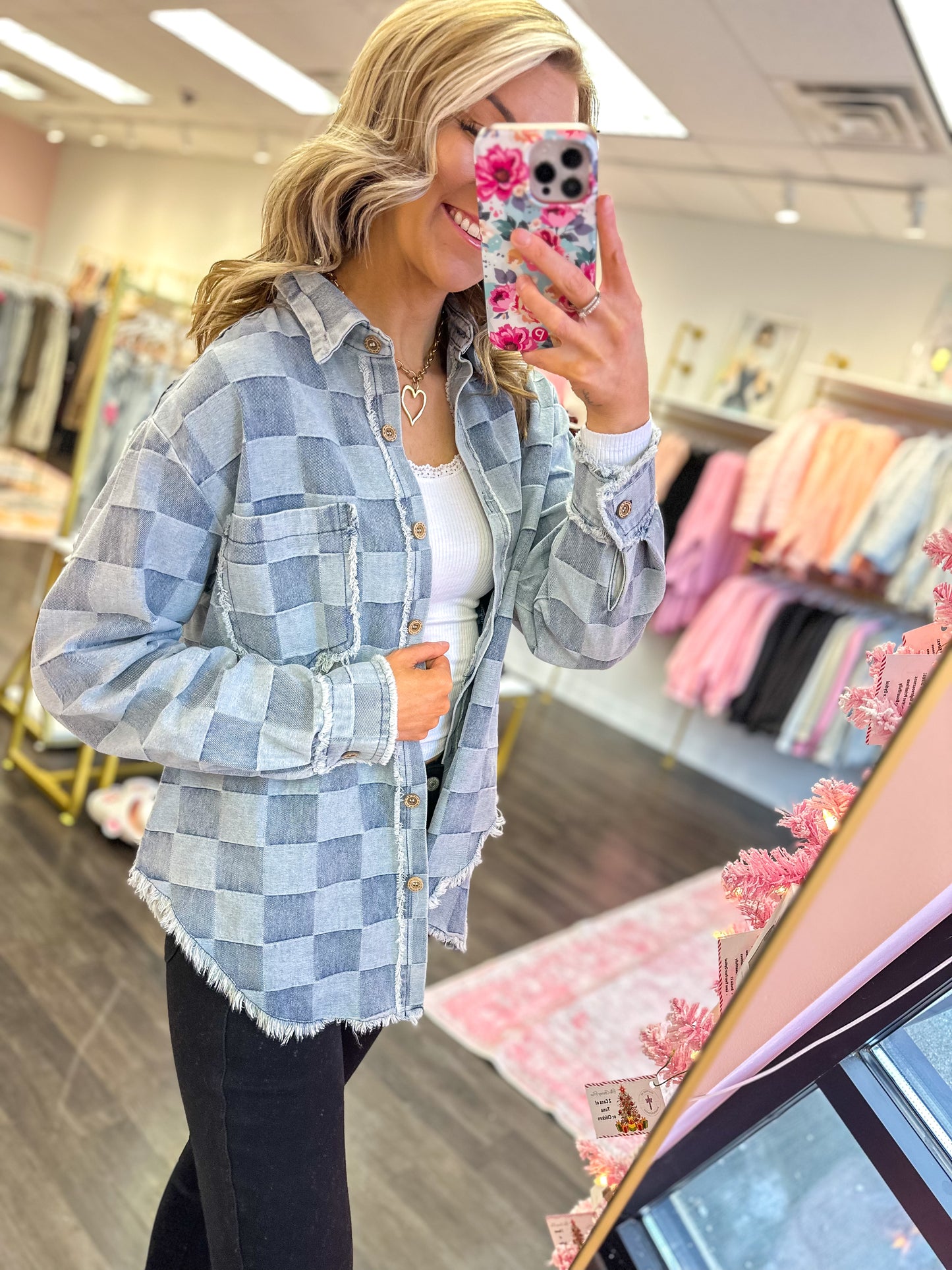 Checkered Chic Denim Shacket