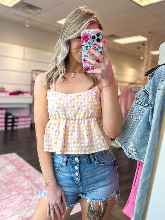 Penelope Printed Gingham Ruffle Tank Top