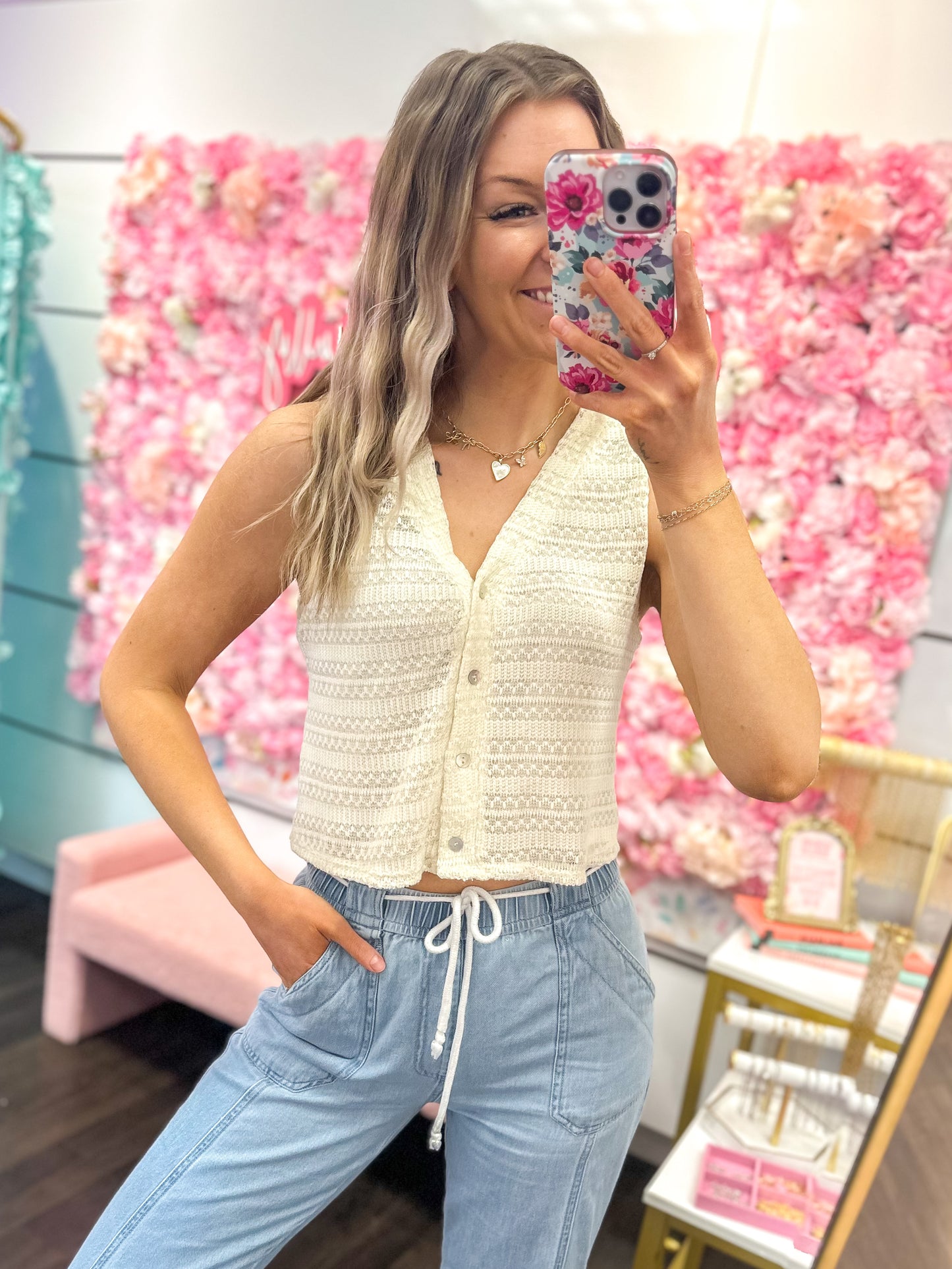 Coastal Chic Crochet Button Up Top