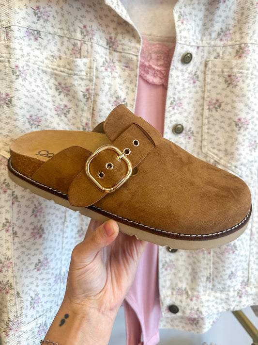 CORKY'S: Distracted Camel Faux Suede Clogs