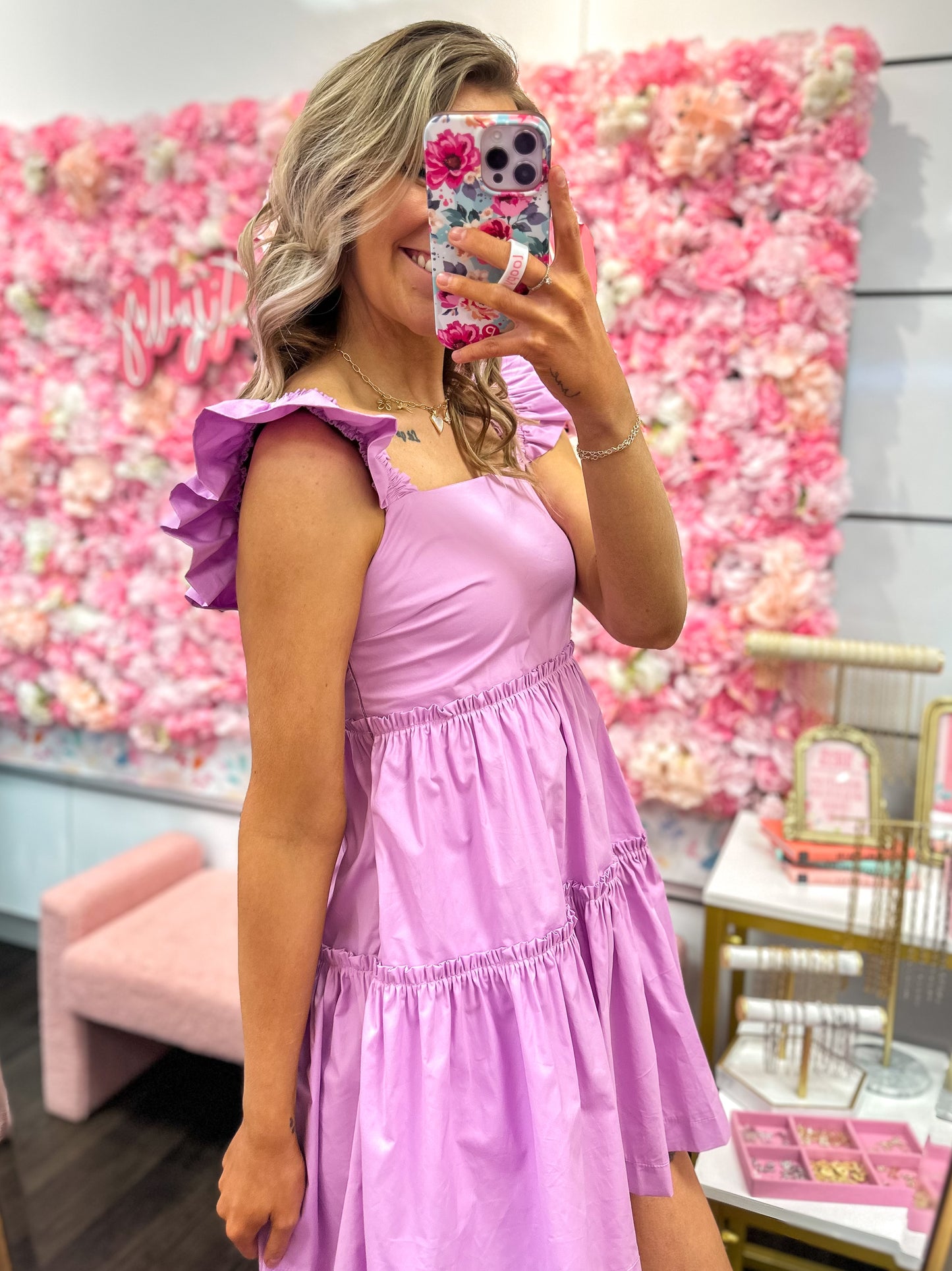 Lillian Lilac Tiered Dress With Ruffle Straps