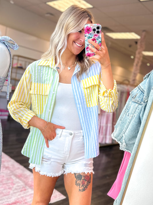 Malibu Multi Stripe Button Down Top