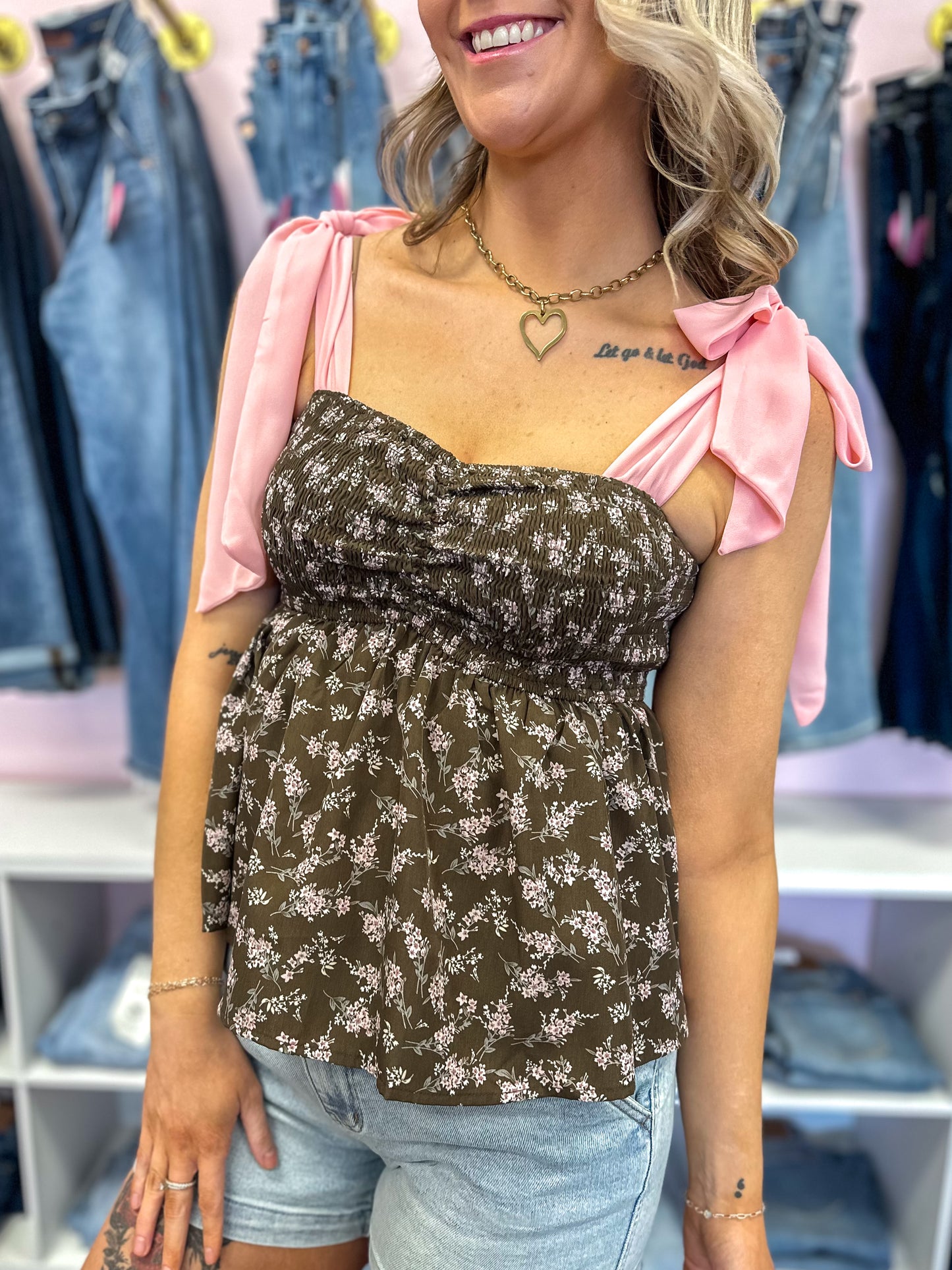 Blushing Bloom Smocked Blouse - Brown/Pink