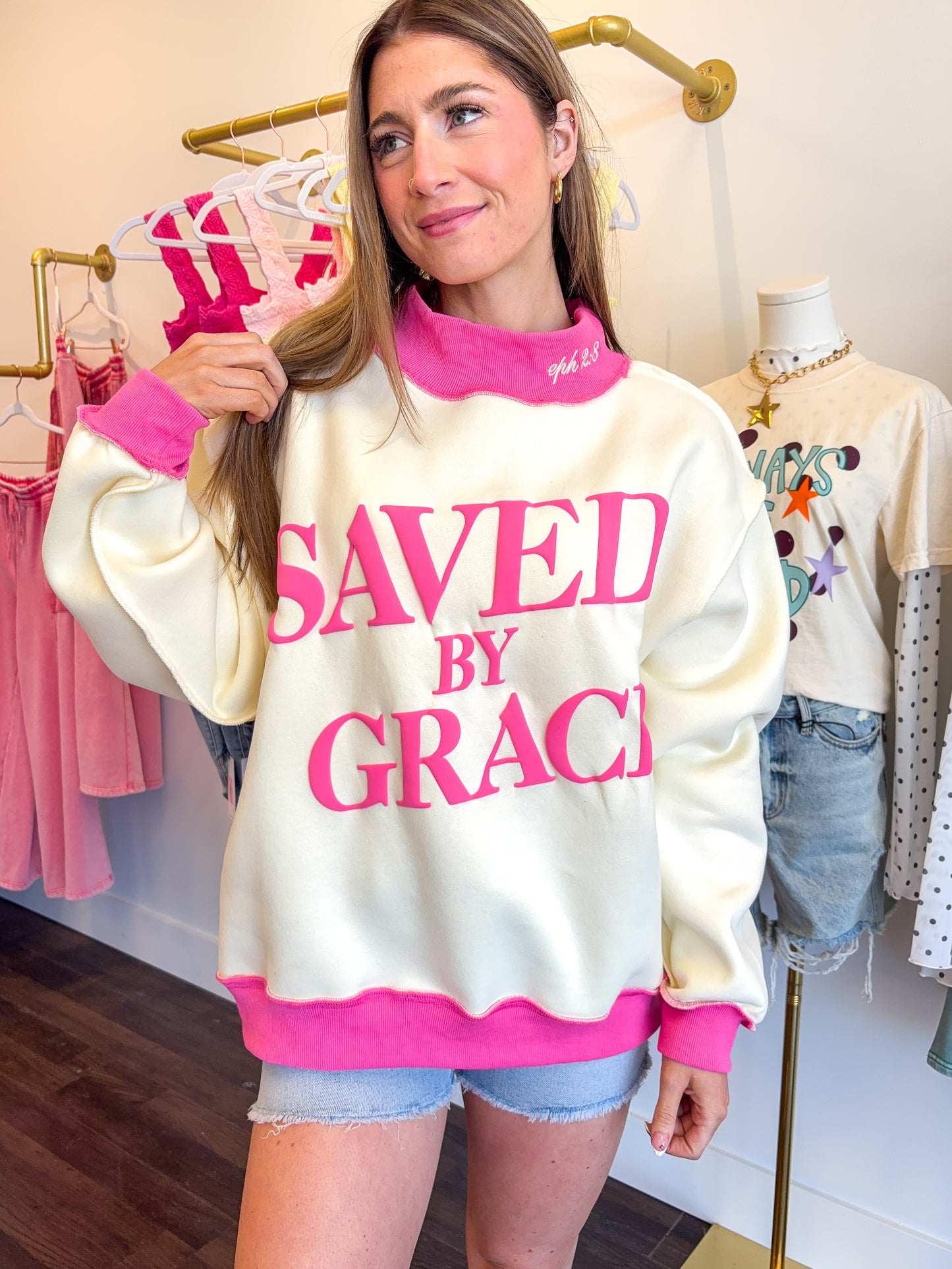 Saved By Grace Mock Neck Sweatshirt