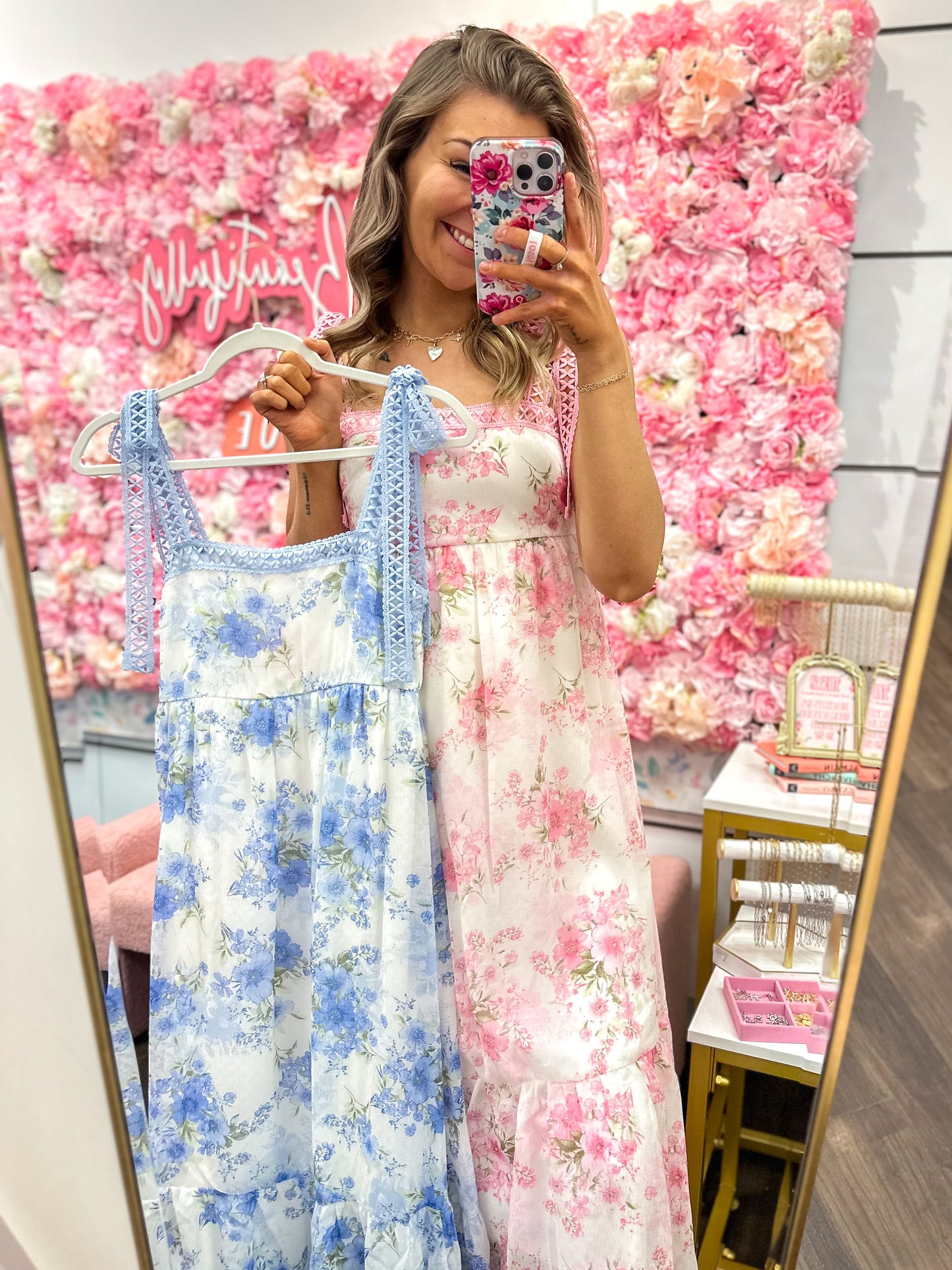 Garden Party Floral Crochet Lace Strap Maxi Dress