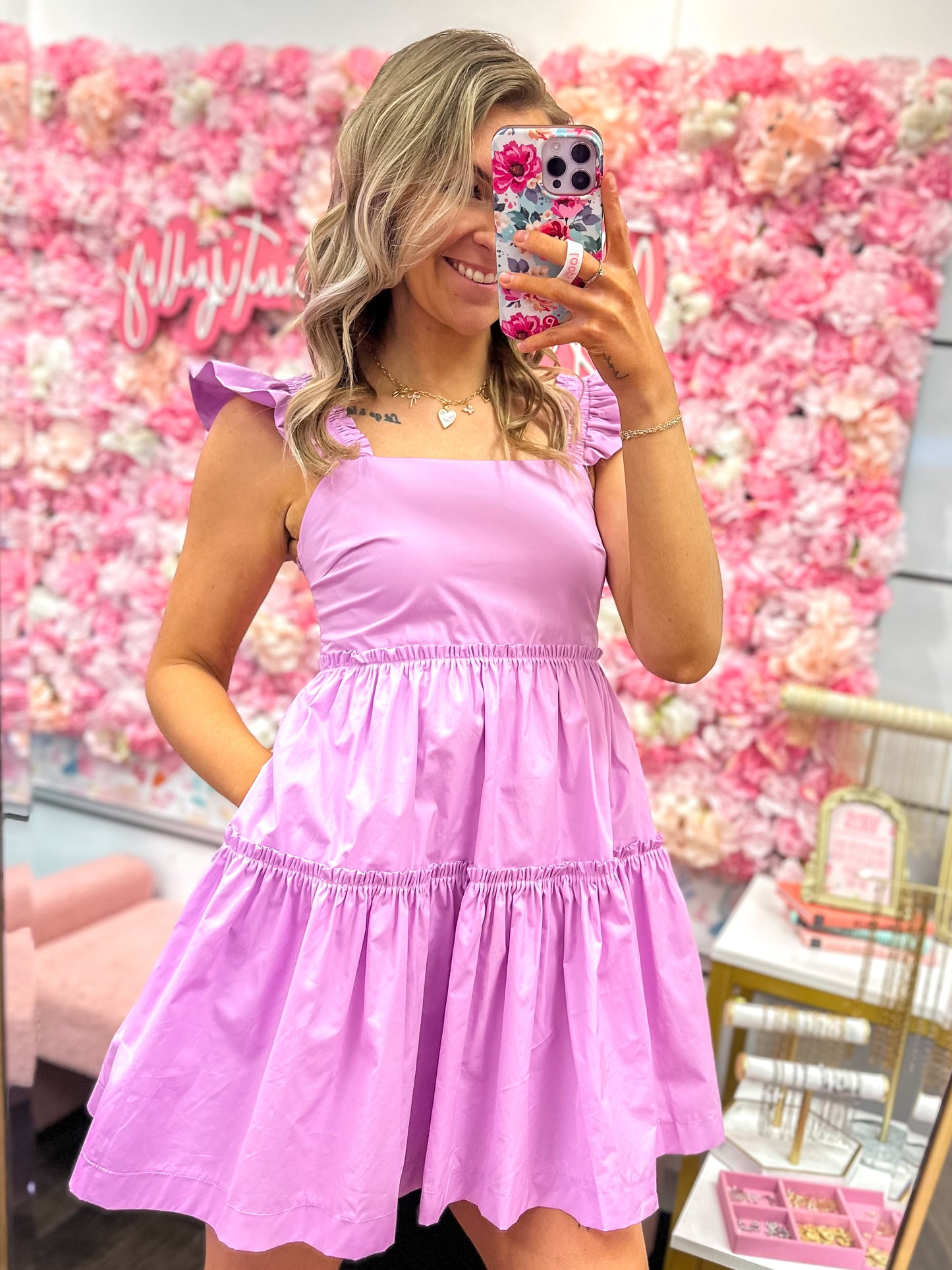 Lillian Lilac Tiered Dress With Ruffle Straps