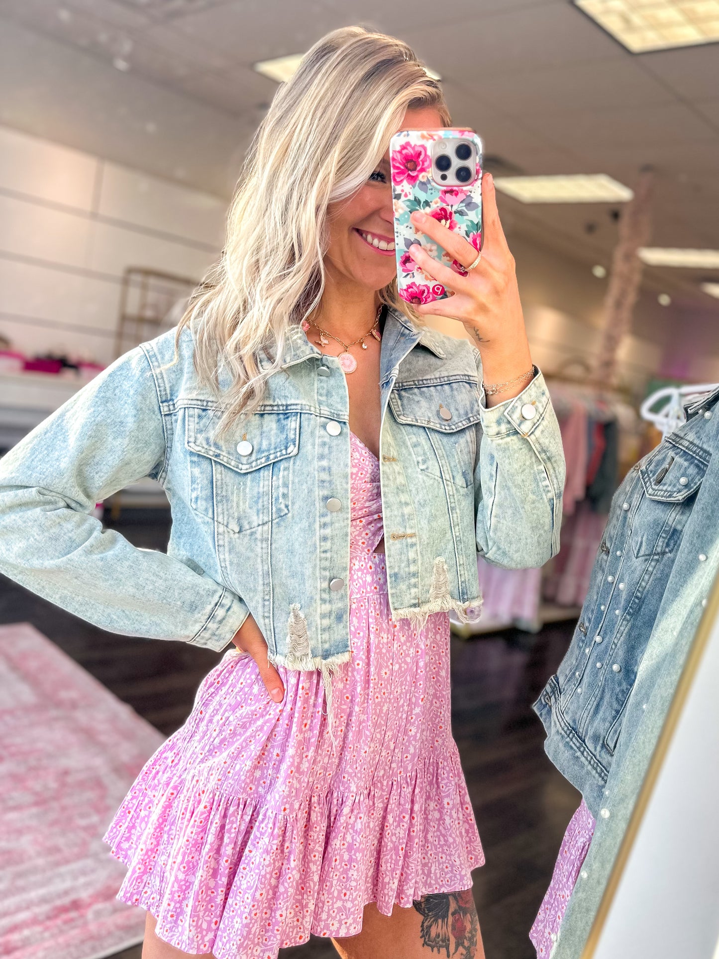 Rebel Ripped Cropped Denim Jacket - Light Wash