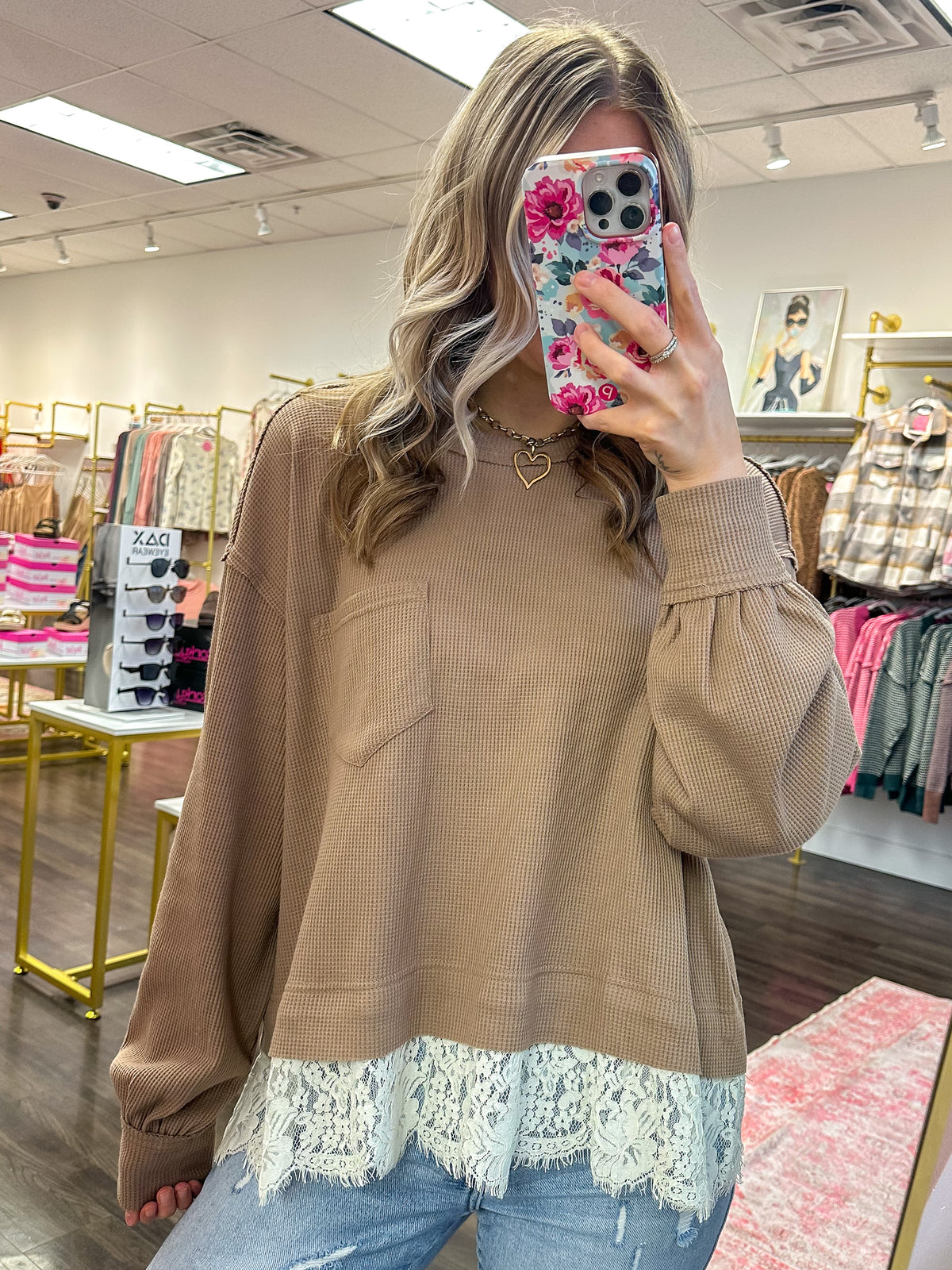 Lottie Lace Trim Thermal Top - Cloud Dancer