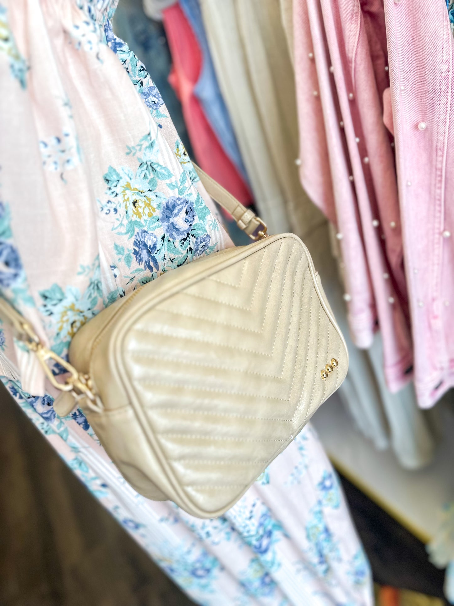 Coco Quilted Camera Crossbody Bag - Taupe
