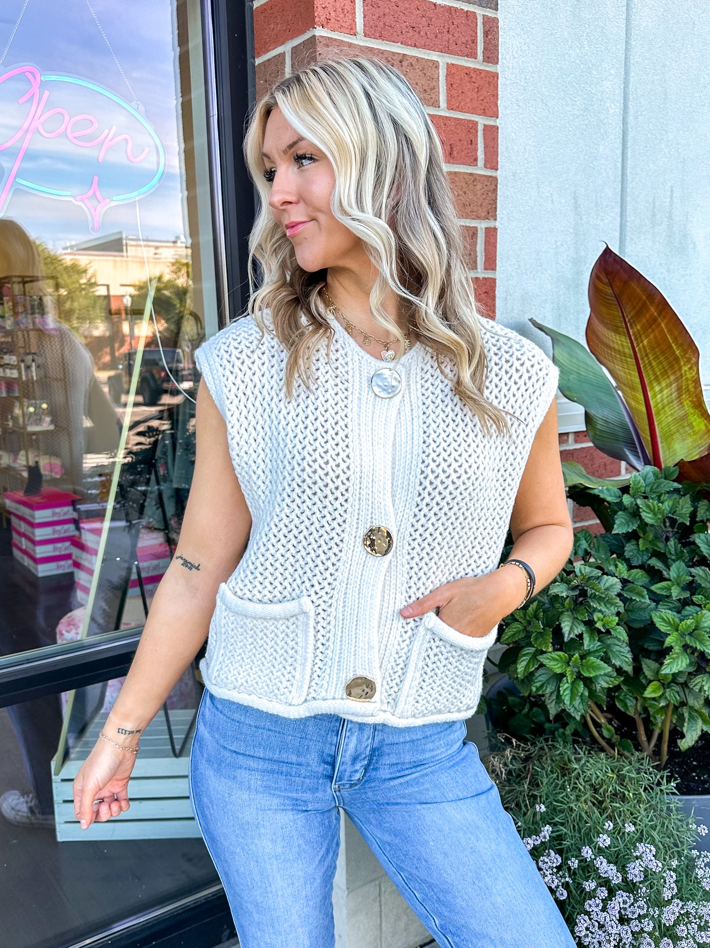 Beverly Button Knit Vest Top