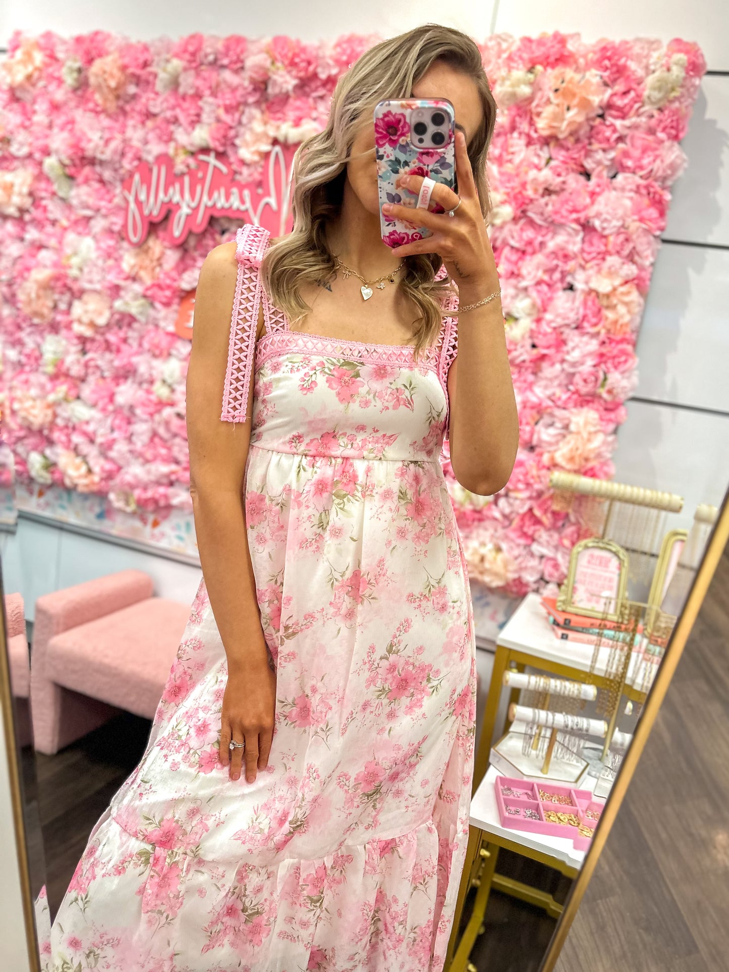Garden Party Floral Crochet Lace Strap Maxi Dress