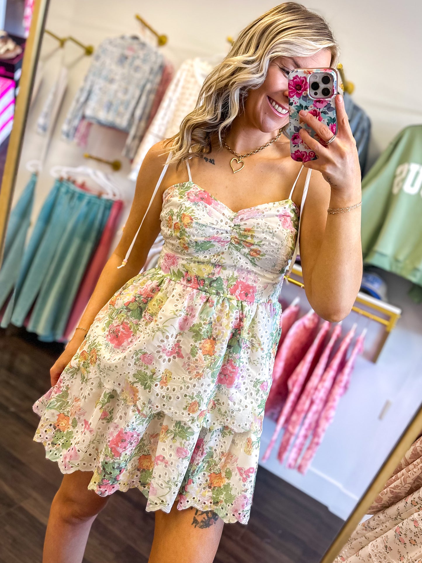 Emery Eyelet Floral Mini Dress