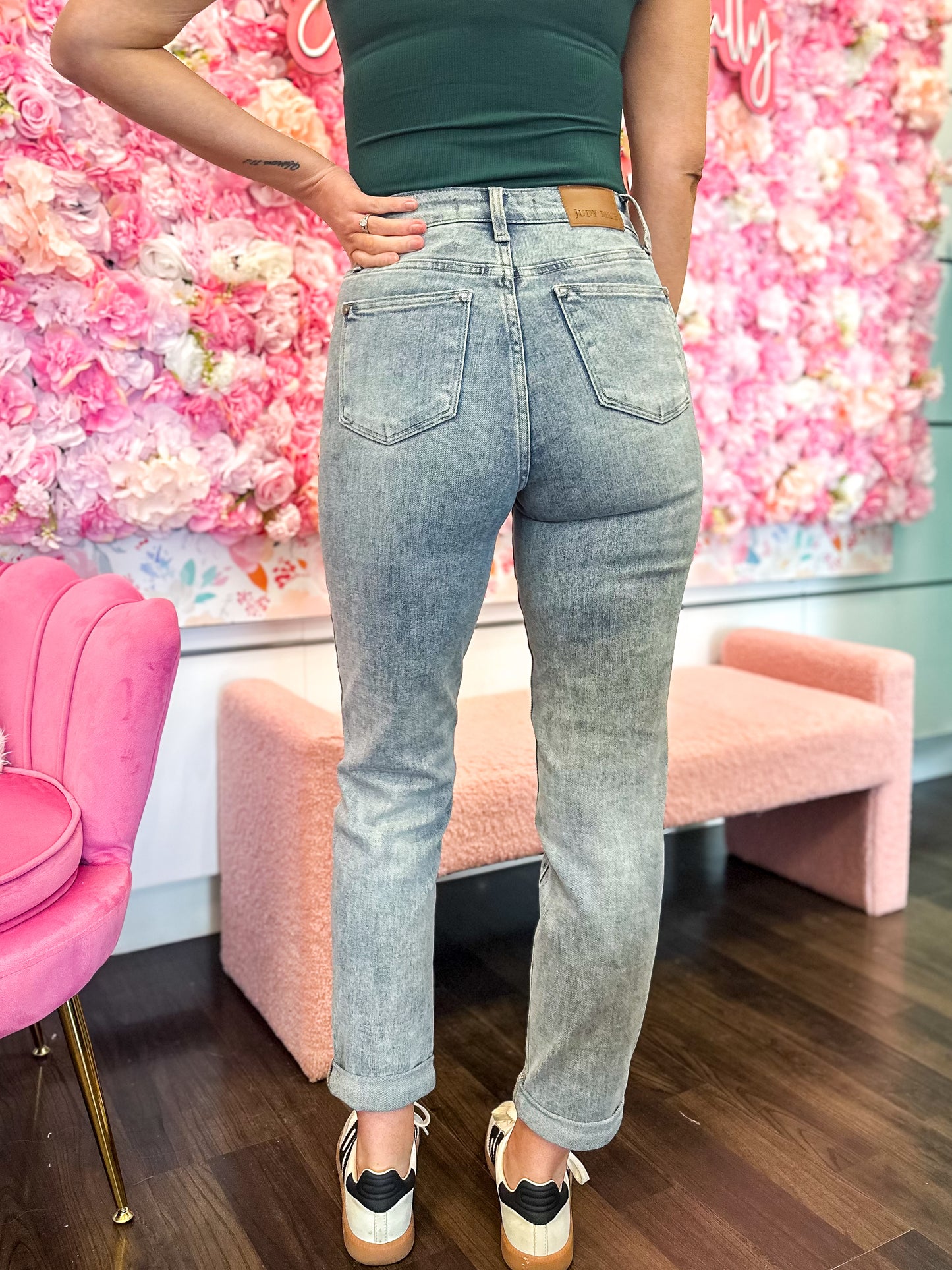 Valerie Vintage Wash Double Roll Cuff Boyfriend Judy Blue Jeans