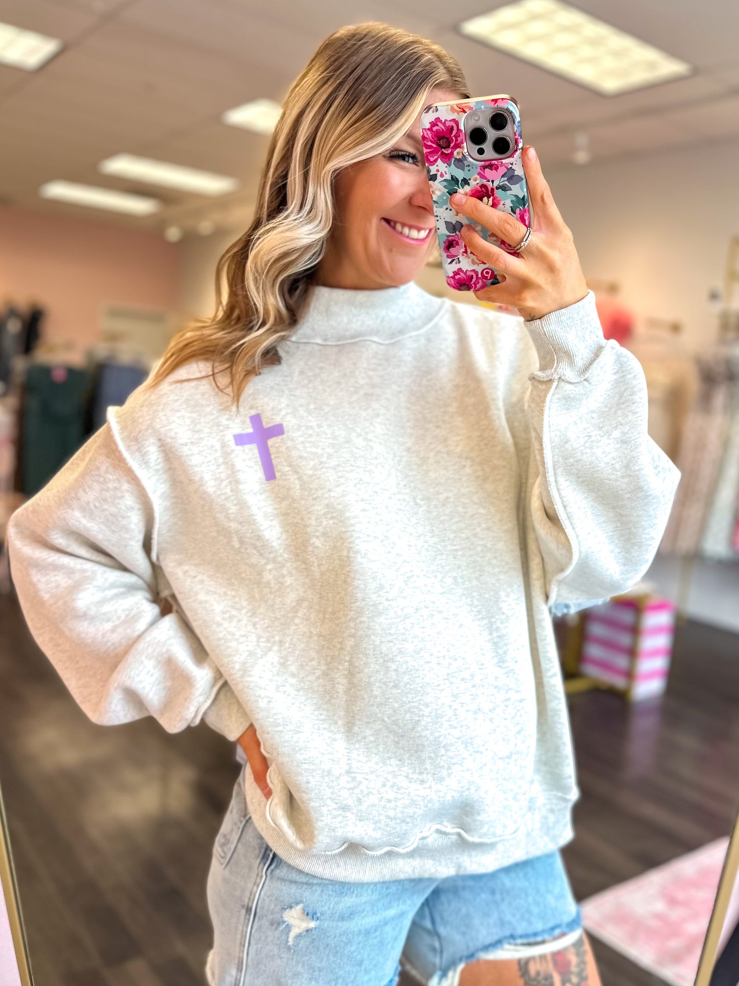 Cross / Jesus Saves Reversible Mock Neck Sweatshirt