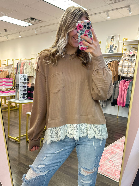 Lottie Lace Trim Thermal Top - Cloud Dancer