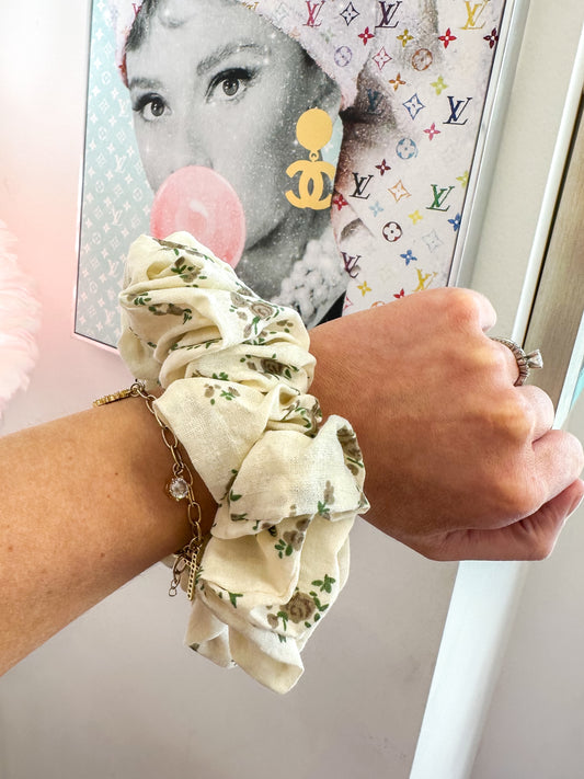Neutral Floral Jumbo Scrunchie