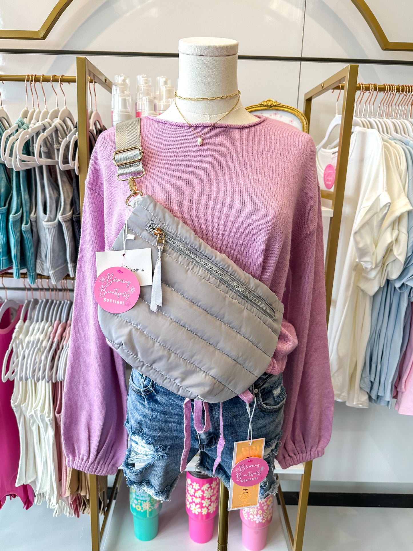 Sammie Sweater Crop Top With Waist Ribbon Tie - Pink Lavender