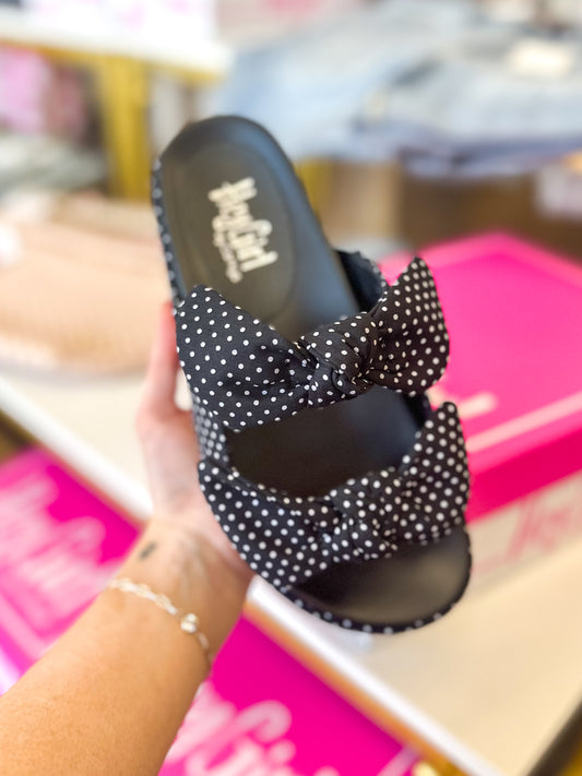 CORKY'S: Lil Bit Knotty Sandals - Black White Polka Dots