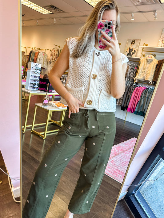 Fallon Floral Embroidered Barrel Pants