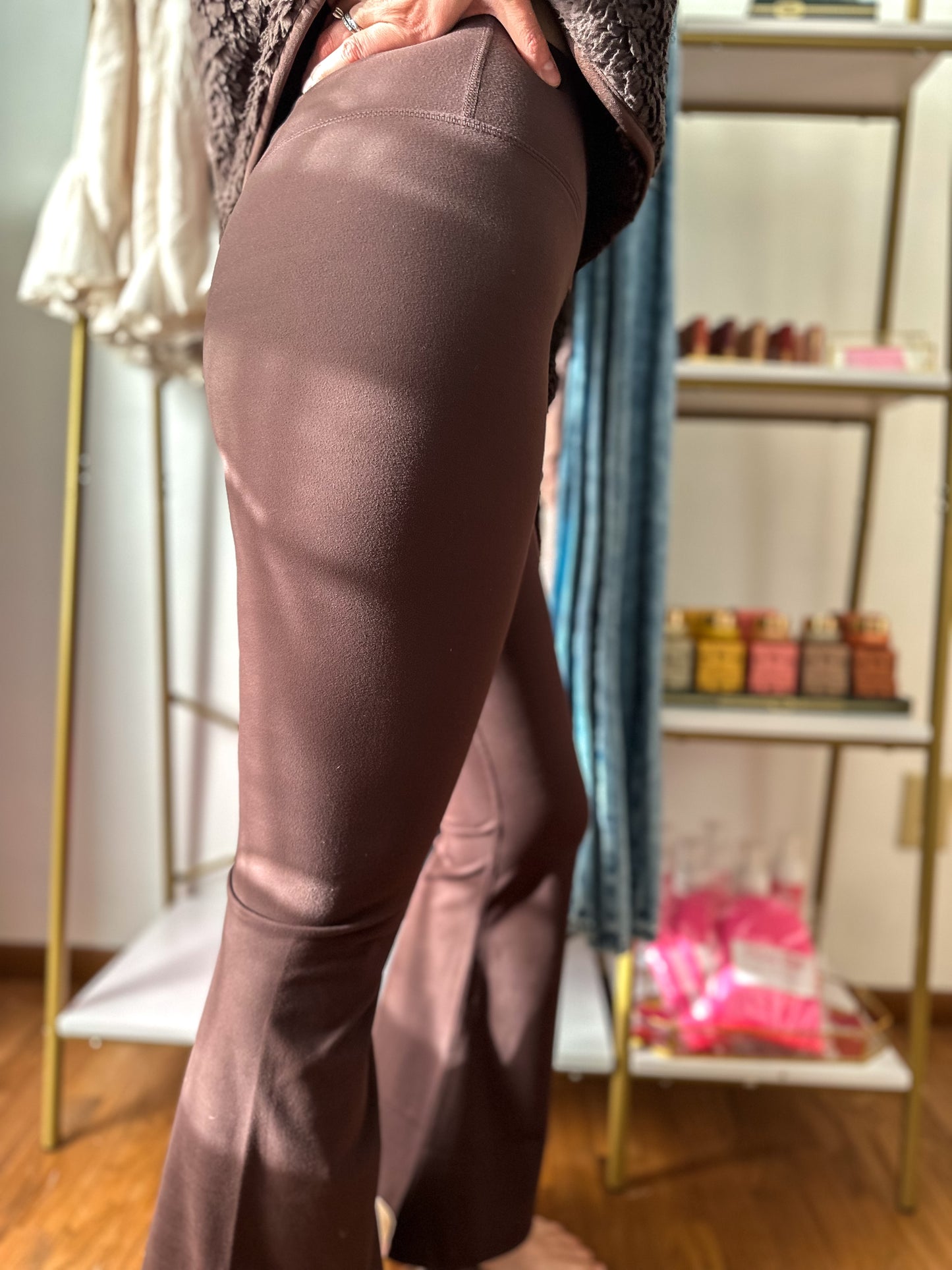 Carrigan Chocolate High Waist Crossover Flare