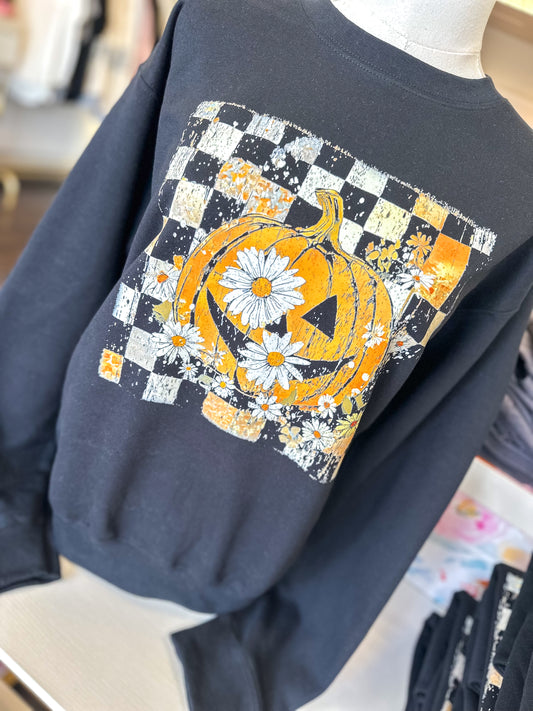 Floral Checkered Pumpkin Crewneck