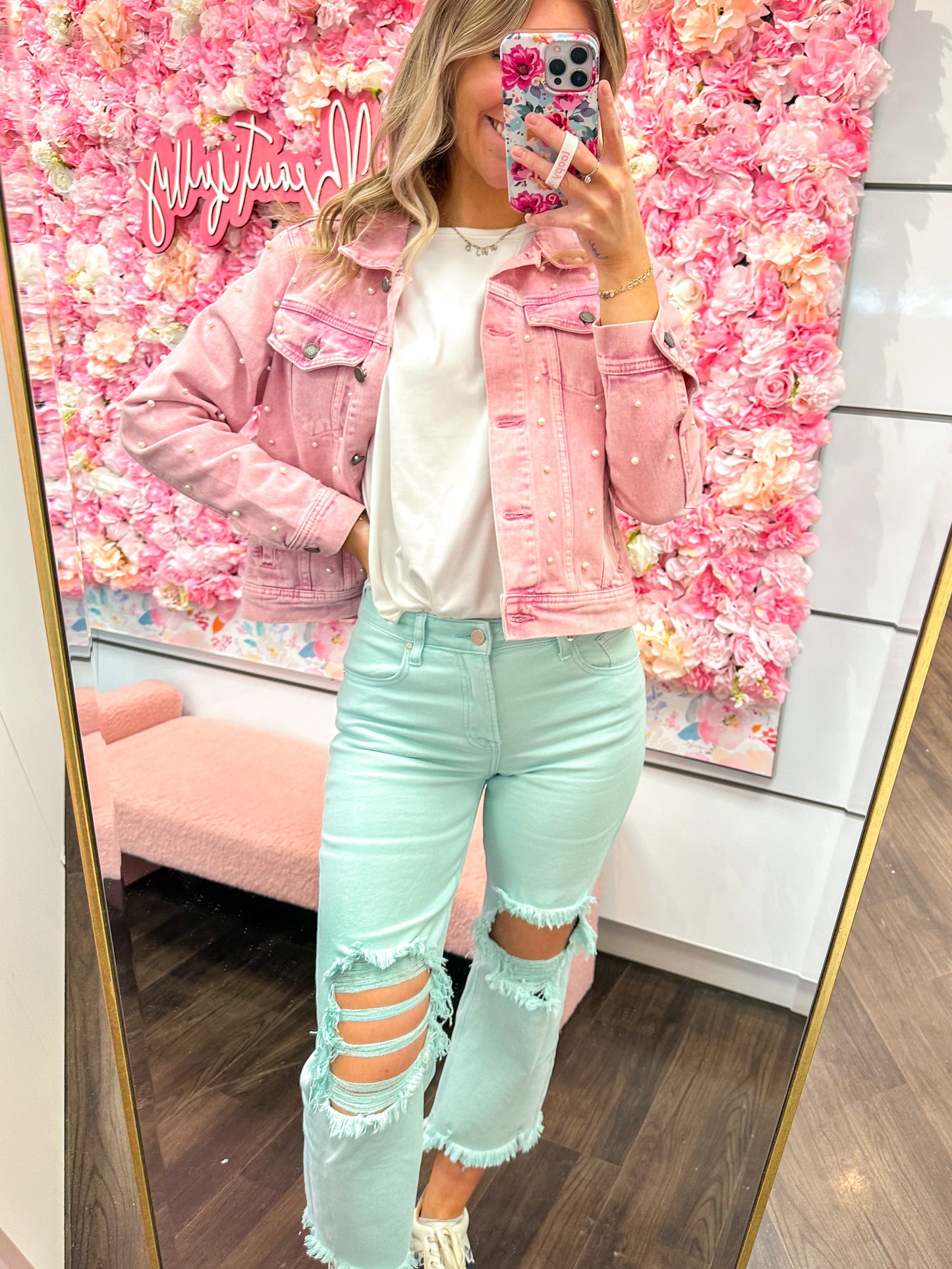 Hampton High Rise Knee Distressed Straight RISEN Jeans - Mint