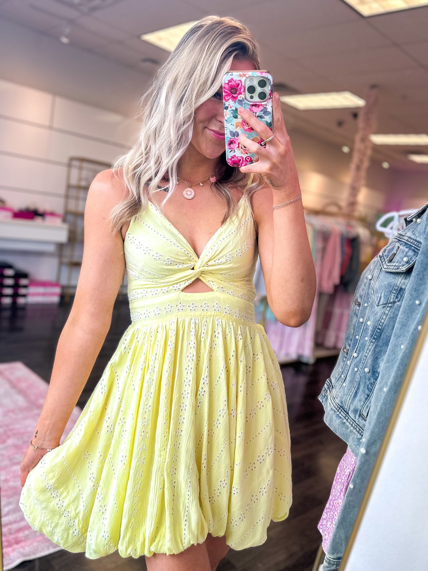 Everly Eyelet Dress - Yellow