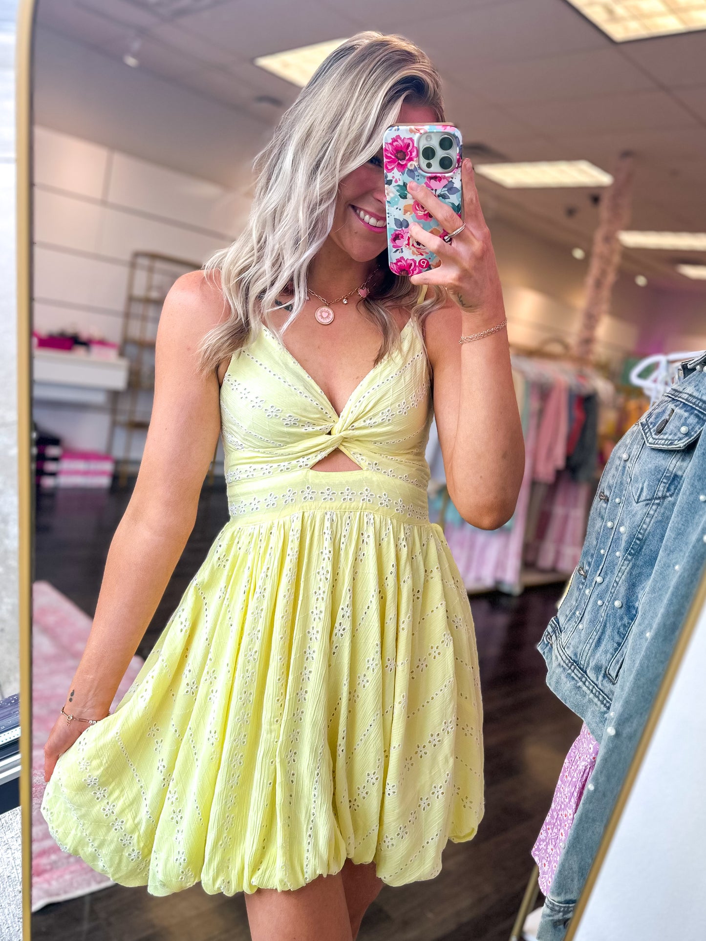 Everly Eyelet Dress - Yellow