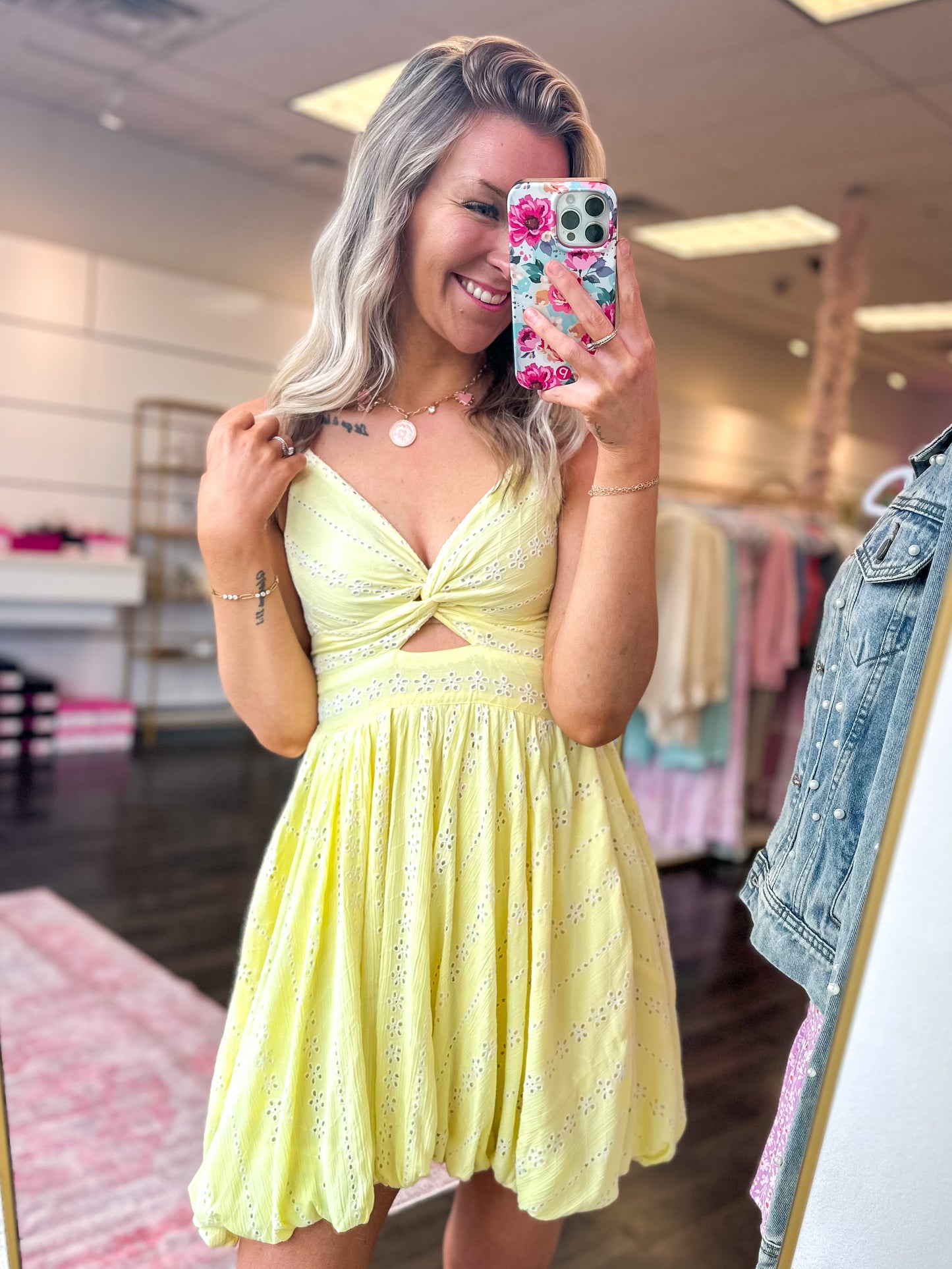 Everly Eyelet Dress - Yellow