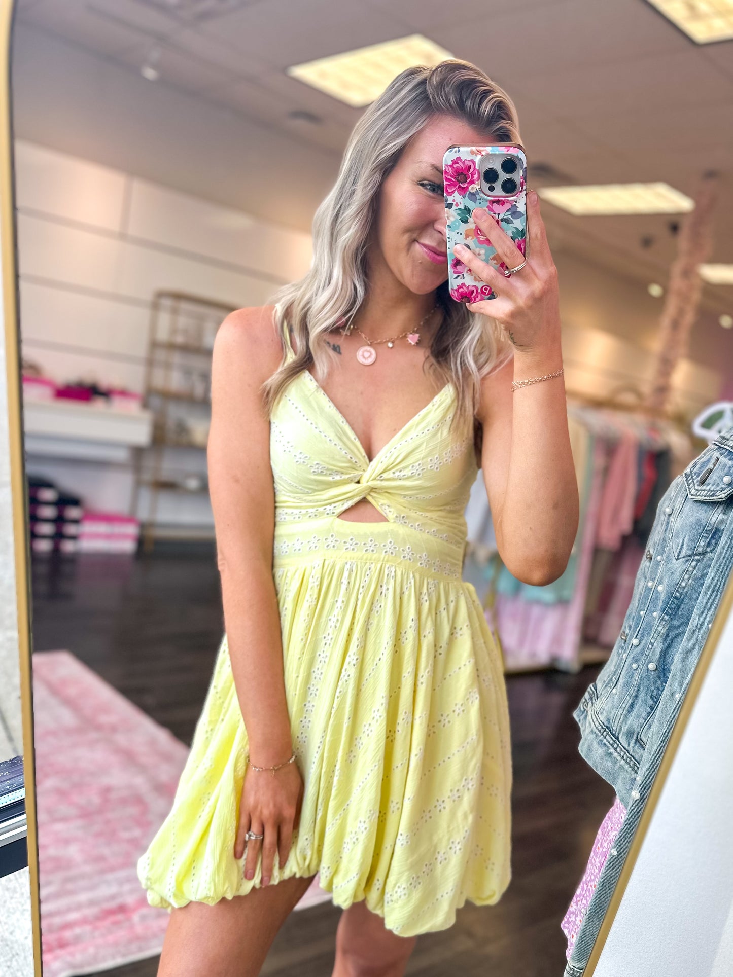 Everly Eyelet Dress - Yellow