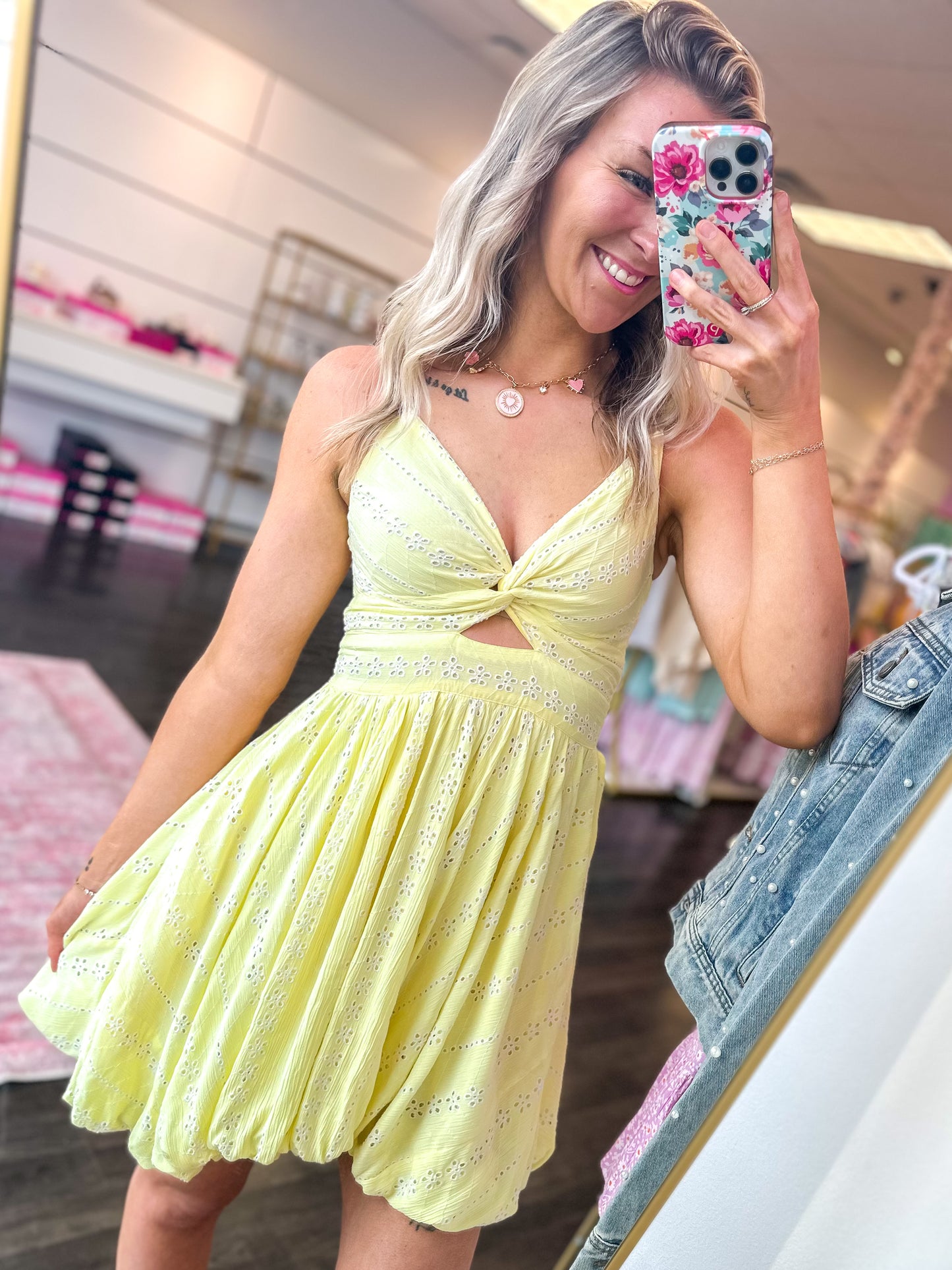 Everly Eyelet Dress - Yellow