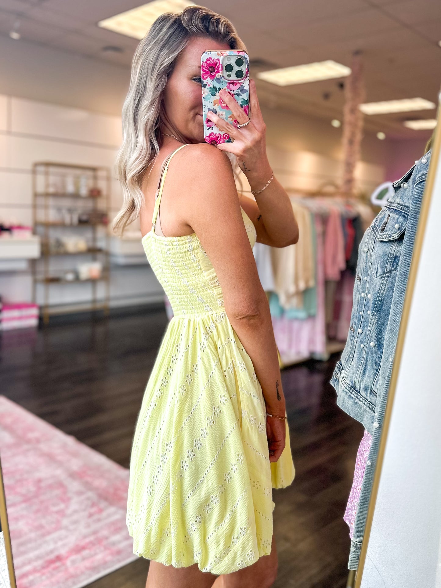 Everly Eyelet Dress - Yellow