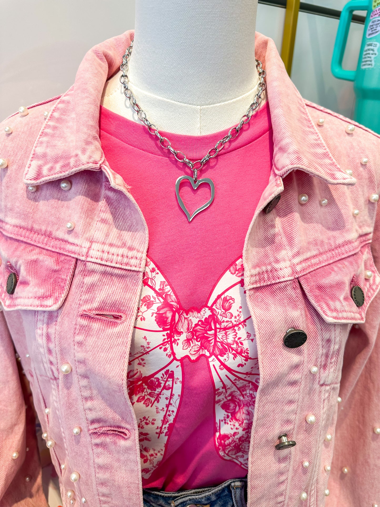 Large Open Heart Necklace - Silver