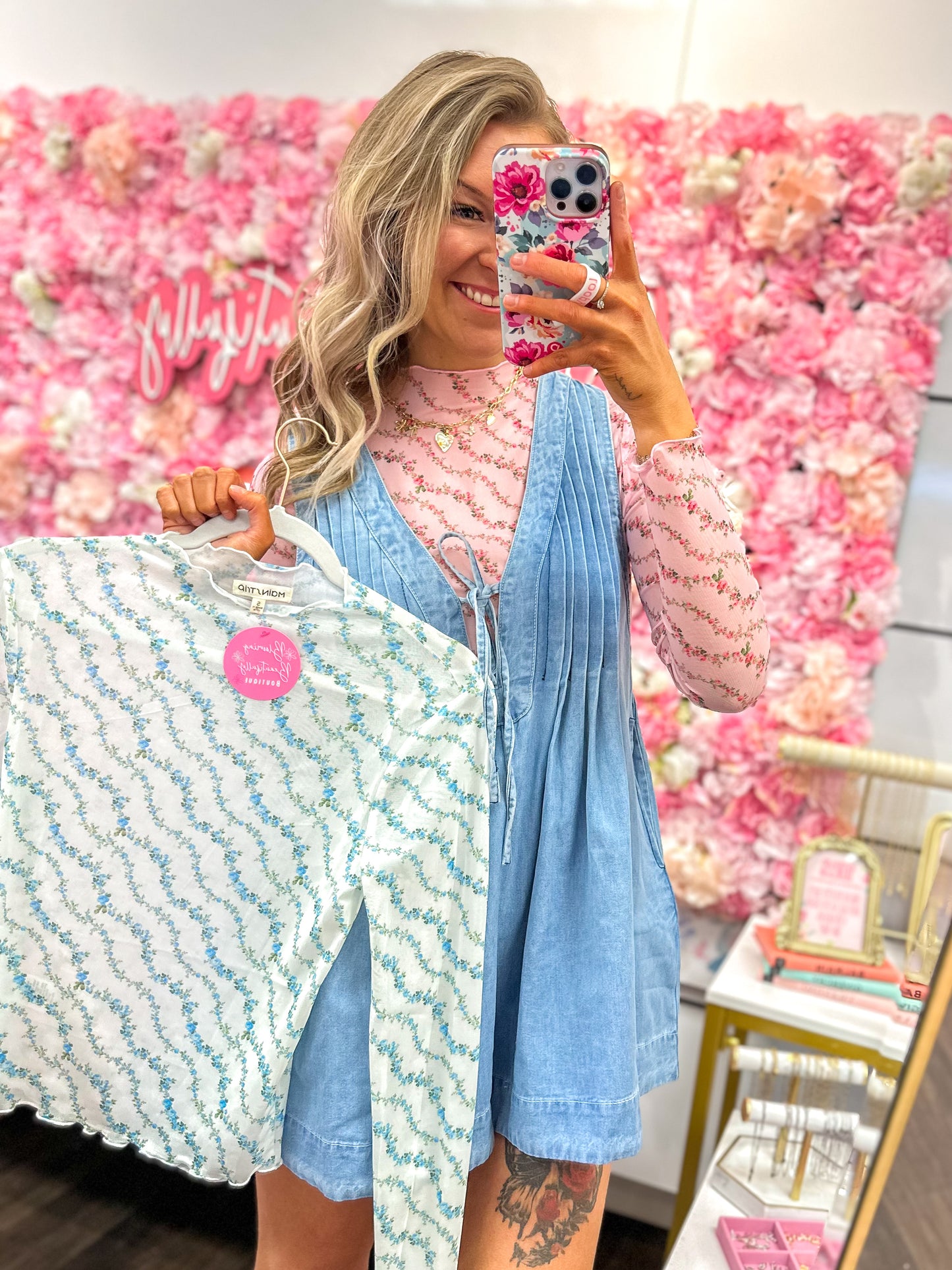 Blooming Long Sleeve Mesh Top