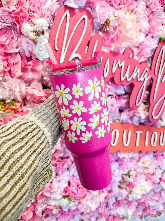 Daisies - 40 Oz. Hot Pink Shimmer Tumbler