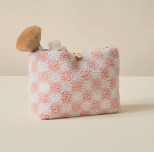 Teddy Checkered Cosmetic Pouch
