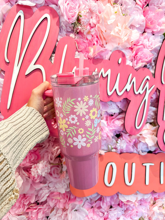 Keep Growing Floral - 40 Oz. Light Pink Shimmer Tumbler