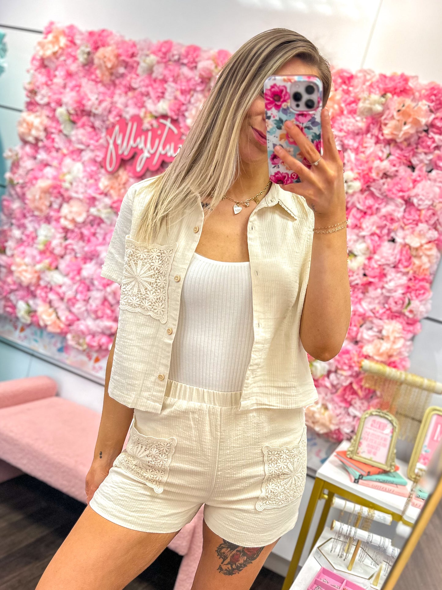 Textured Tide Crochet Pocket Top