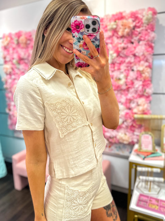 Textured Tide Crochet Pocket Top