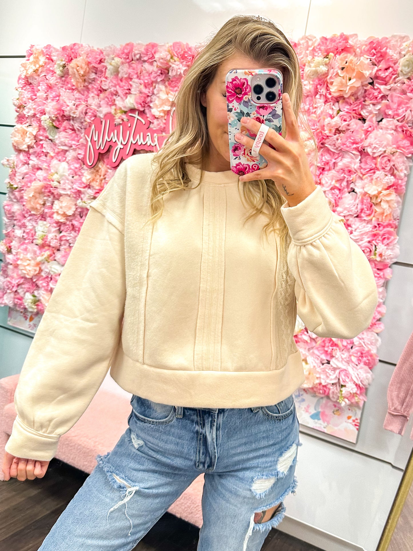 Charlie Cable Contrast Detail Oversized Knit Crop Top - Cream